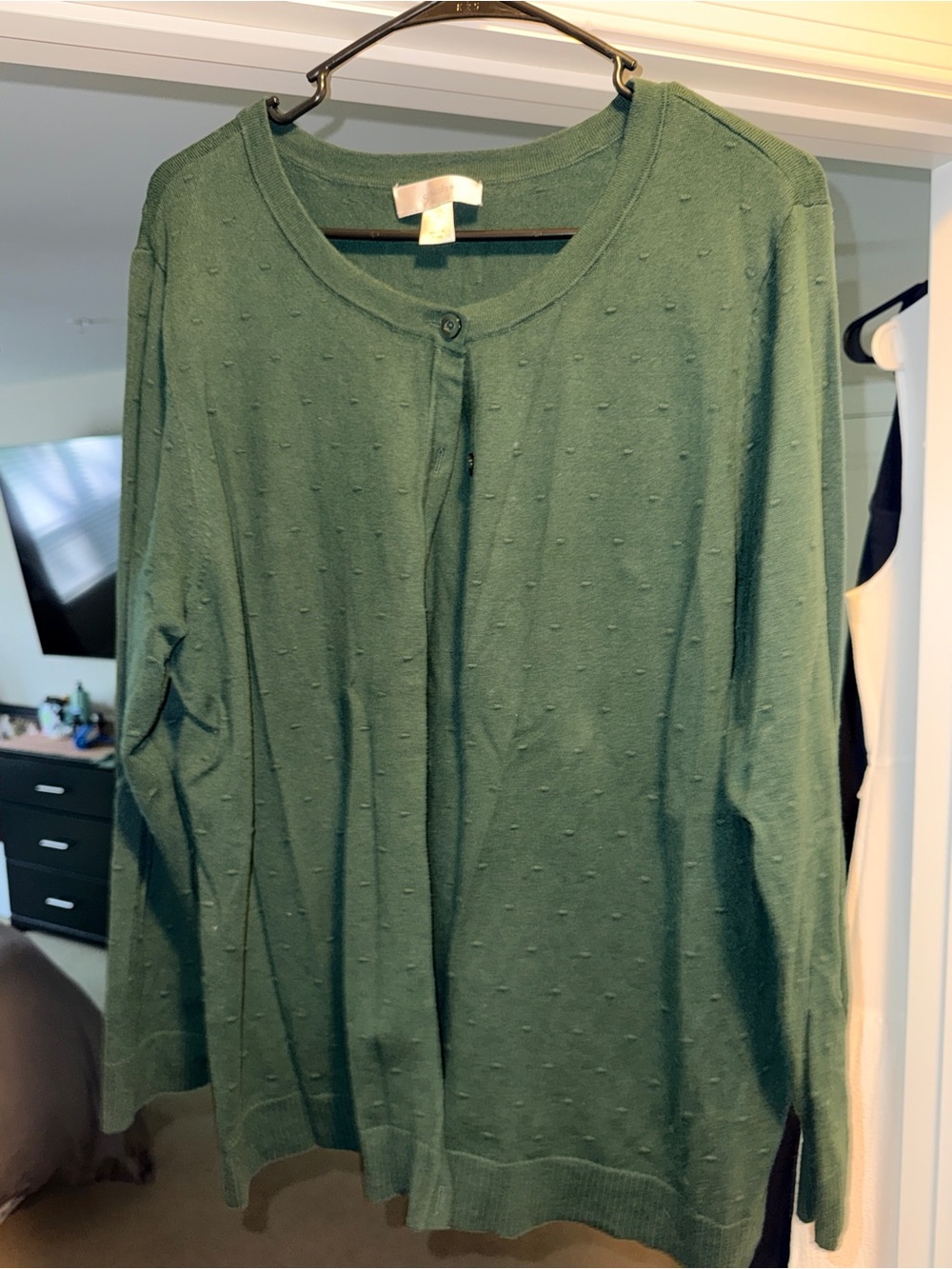 CJ Banks Green Textured Dot Button-Front Cardigan
